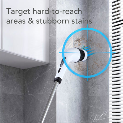 HOM Electric Spin Scrubber - Wireless Electric Cleaning Brush with 9 Brush Heads, 2 Speed Settings (300/400 rpm), 90 mins Continuous Use - For Bathrooms, Windows, Cars